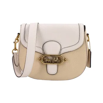 COACH Jade Leather Saddle Bag Shoulder Bag Crossbody Bag Medium Size Women's White & Light Brown