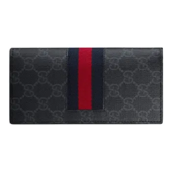 GUCCI Webbing Canvas With Leather Wallet Men's Black Gray Color
