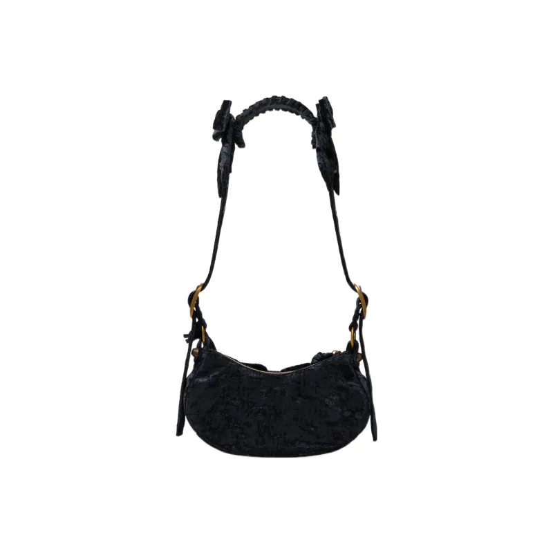 Balenciaga Le Cagole Embossed Velour Handbags Shoulder Bags Small Size Women's Black-1