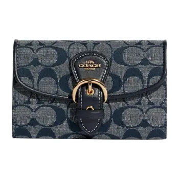 COACH Linen Blend With Leather Clutch Coin Purse Mini Women's Denim Blue