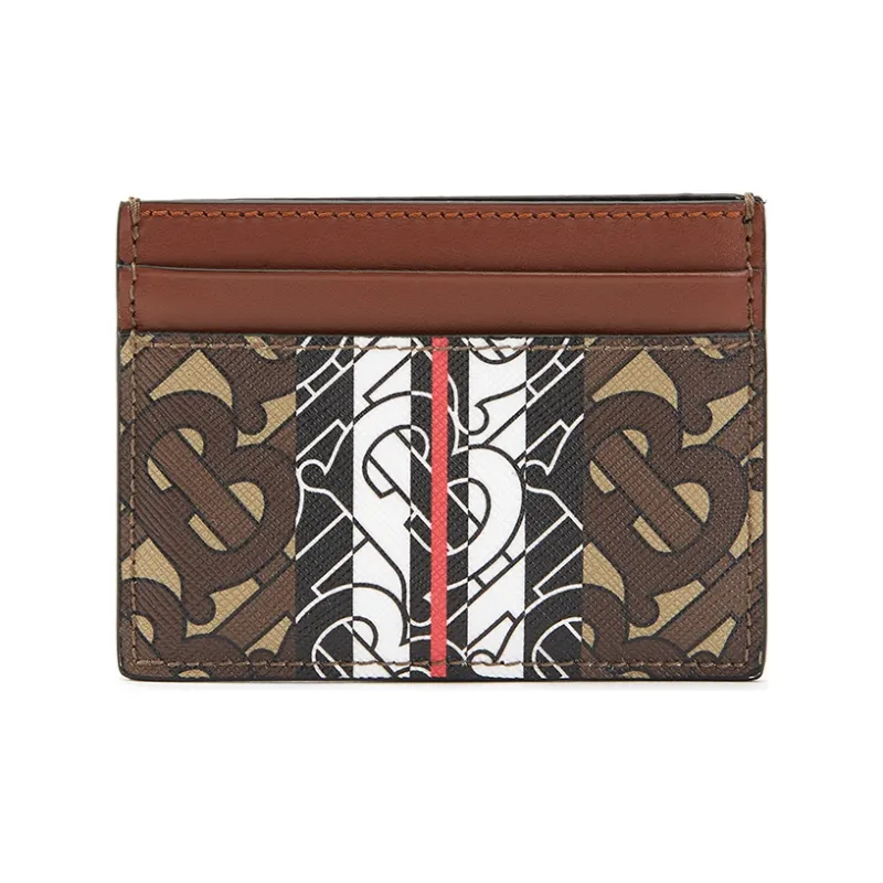 Burberry Leather Card Clip Card Sleeve Money Clip Card Holder Unisex Brown-0