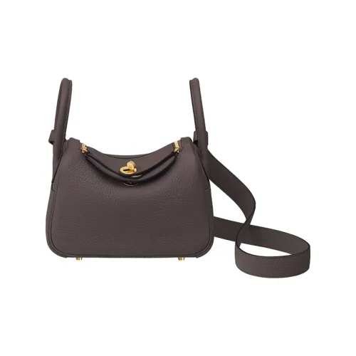 HERMES Lindy Little Bull Leather Handbag Shoulder Bag Crossbody Bag Mini Women's 46 Ebene Ebony