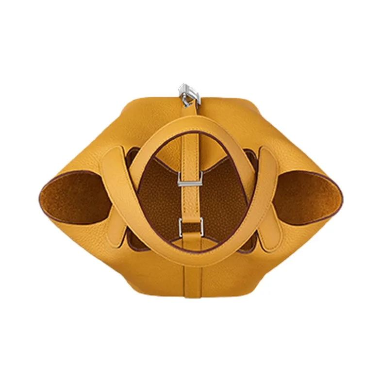 HERMES Picotin Clemence Bullock Leather Bucket Bags Handbags Women's 9D Amber Yellow-2