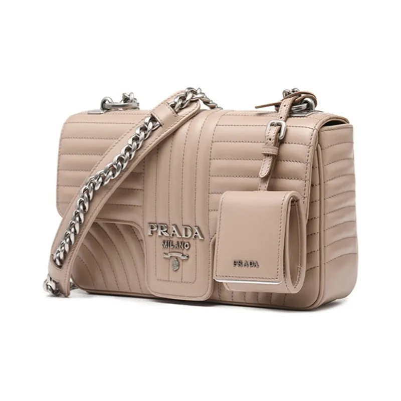 PRADA Leather Shoulder Bag Women's Nude-3