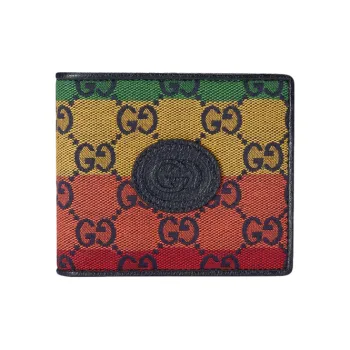 GUCCI Canvas With Leather Canvas Bag Wallets Men's Green/Yellow/Orange/Red