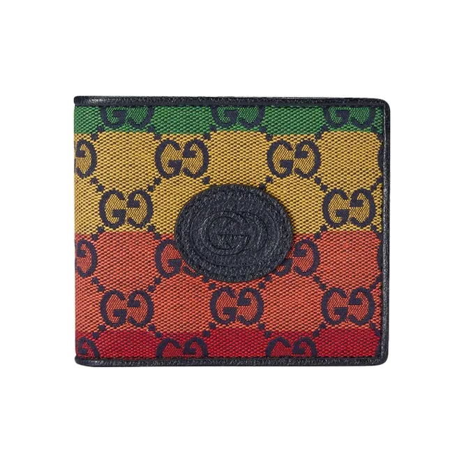 GUCCI Canvas With Leather Canvas Bag Wallets Men's Green/Yellow/Orange/Red-0
