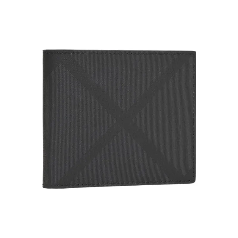 Burberry Smooth Leather Card Holder Wallet Card Clip Men's Black/Gray-1
