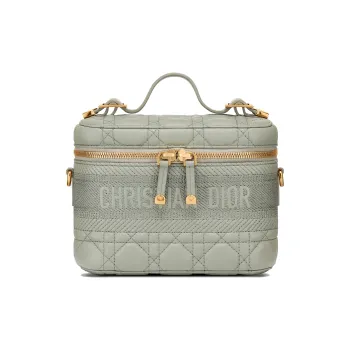DIOR Lady Dior Sheepskin Portable One Shoulder Crossbody Makeup Bag Small Size Women's Light Green Gray