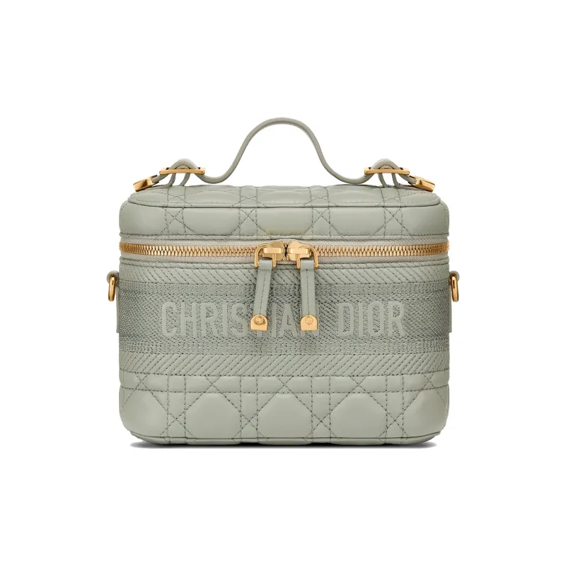 DIOR Lady Dior Sheepskin Portable One Shoulder Crossbody Makeup Bag Small Size Women's Light Green Gray-0