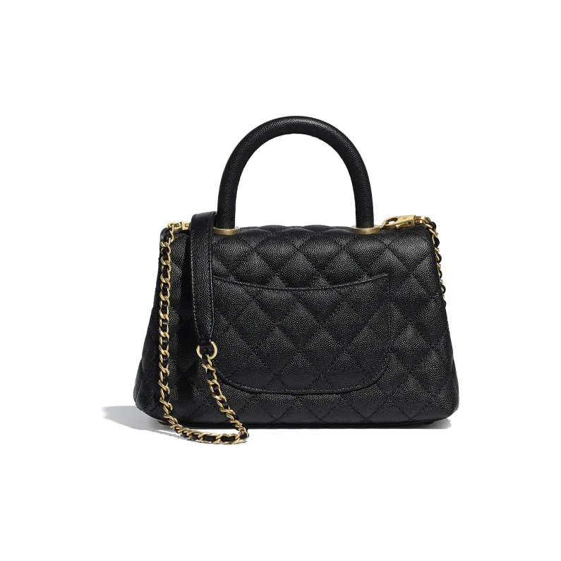 CHANEL Coco Handle Grain Embossed Cow Leather Crossbody One Shoulder Handbag Trumpets Women's Black-1