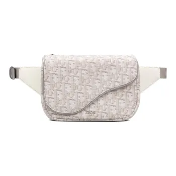DIOR Saddle Cow Leather Fanny Pack Men's Beige/Grey White
