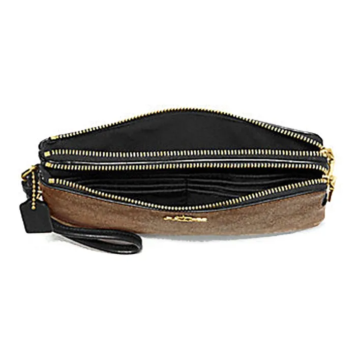 COACH Canvas With Leather Handheld Coin Purse Mahjong Wallet Small Size Women's Brown-1