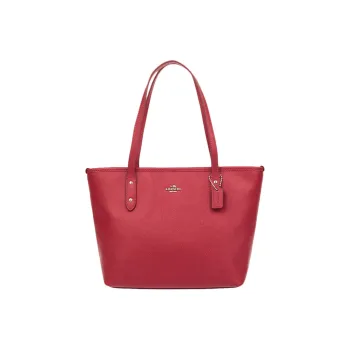COACH City Zip Tote Leather Tote Bag, Shopping Bag, Handbag, Shoulder Bag Medium Size Women's Red