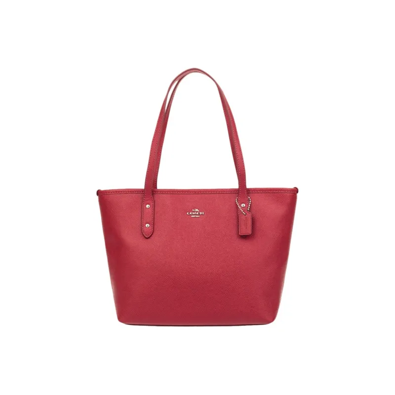 COACH City Zip Tote Leather Tote Bag, Shopping Bag, Shoulder Bag Medium Size Women's Red-0