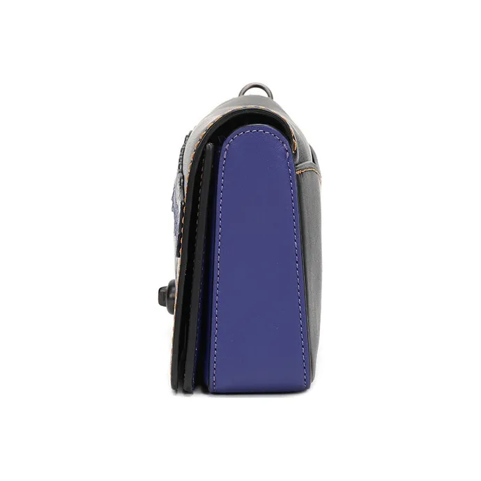 COACH Disney, Collaboration Dinky Leather Shoulder Bag, Crossbody Bag Medium Size Women's Black & Blue-5