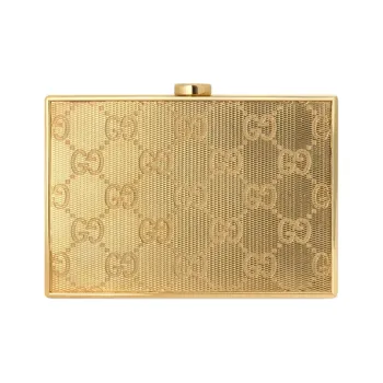 GUCCI Leather Banquet Box Hard Case Clutch Women's Metal