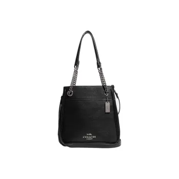 COACH Cammie Pebbled Leather Bucket Bag Handbag Shoulder Bag Crossbody Bag Medium Size Women's Black