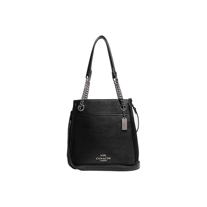 COACH Cammie Pebbled Leather Bucket Bag Handbag Shoulder Bag Crossbody Bag Medium Size Women's Black-0