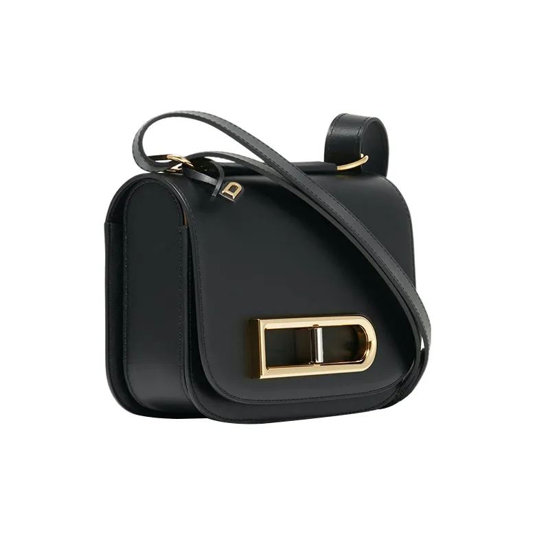 Delvau Smooth Calf Leather Crossbody Bag, Shoulder Bag Women's Bright Black-1