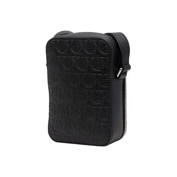 FERRAGAMO Calfskin Travel Bag Unisex Black-4