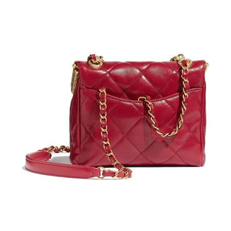 CHANEL Sheepskin Box Bag, Handbag, Shoulder Bag, Crossbody Bag Women's Gold Trim Red-1