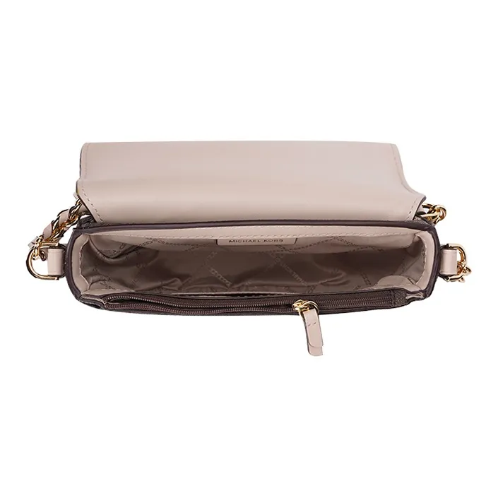 MICHAEL KORS Jet Set Charm Leather Saddle Bag Crossbody Bag Shoulder Bag Women's Dark Brown & Nude Pink-4