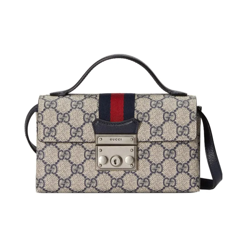 GUCCI Padlock Canvas With Leather Canvas Bag, Box Bag, Crossbody Handbag, Shoulder Bag Mini Women's Beige/Blue-0