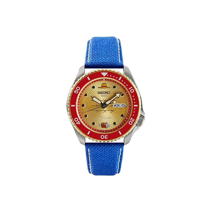 SEIKO SEIKO5 Collection Mechanical Movement Leather Watch Bands Watch Men's Watches Red Watch Dial-0