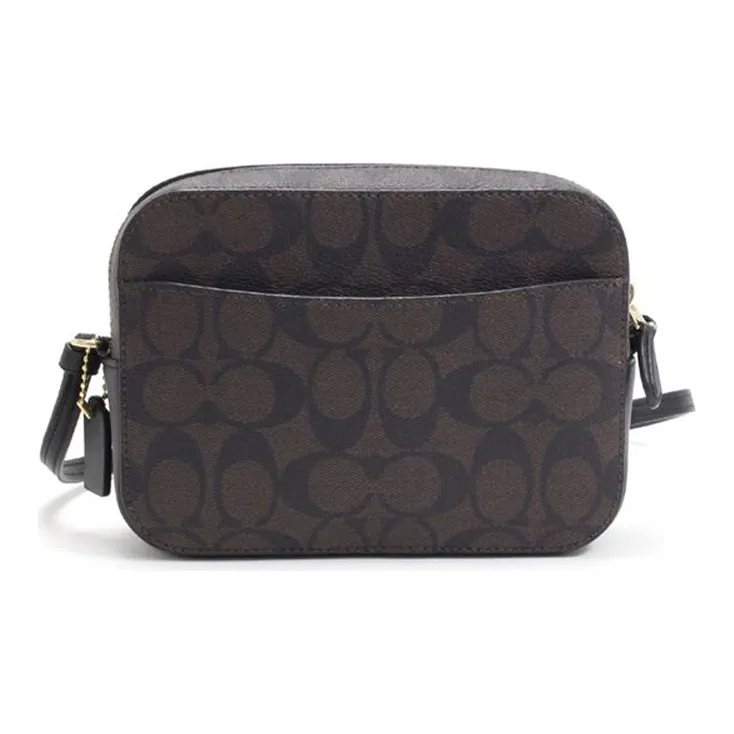 COACH Camera Coated Canvas With Leather Camera Bag, Small Square Bag, Crossbody Bag, Shoulder Bag Women's Dark Brown-2