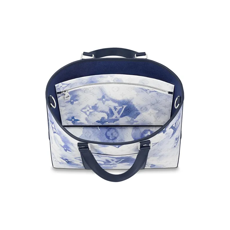 LOUIS VUITTON Canvas Tote Bag Shopping Bag Portable Crossbody Bag Shoulder Bag Men's Gradient Blue-3