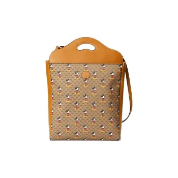 GUCCI Canvas With Leather Shoulder Bag Crossbody Bag Handbag Large Size Unisex Brown