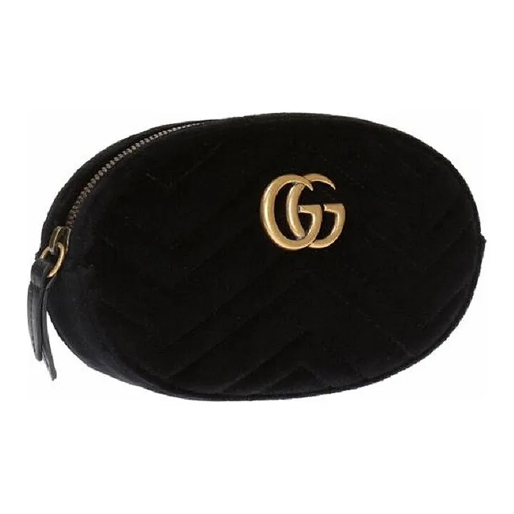 GUCCI Marmont Quilted Velvet Sling Bag, Fanny Pack Women's Black-2