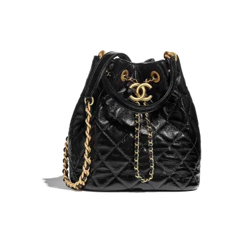CHANEL Drawstring Polished Lambskin Bucket Bags Handbags Women's Black
