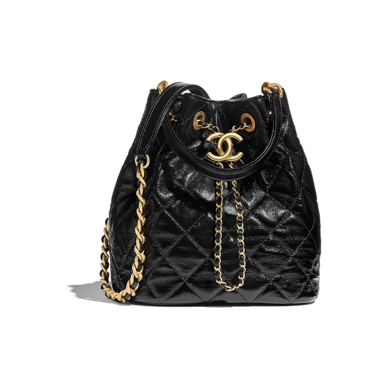CHANEL Polished Lambskin Bucket Bag Handbag Women's Black-0