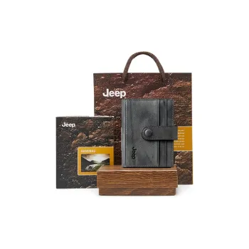 Jeep Genuine Leather Small Card Holder Men's Light Gray