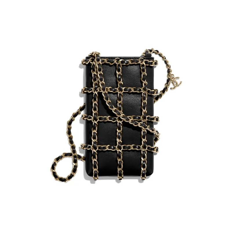 CHANEL Lambskin Crossbody Bag With Cell Phone Pouch Women's Black-1