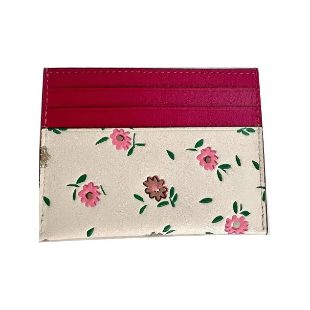 COACH Card Case Leather Coin Purses Card Holders Women's White & Rose Red-1