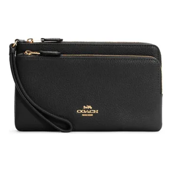 COACH Double Zip Wallet Cow Leather Clutch Card Holder Wallet Medium Size Women's Black