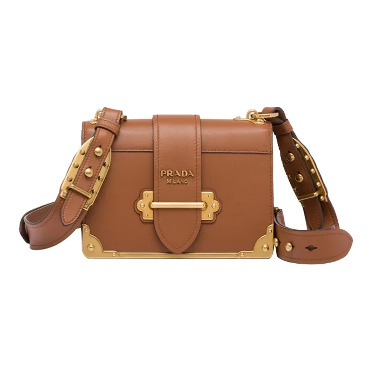 PRADA Cahier Leather Portable Crossbody Bag Shoulder Bag Women's Brown-0