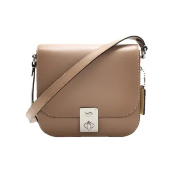 COACH Hutton Saddle Leather Saddle Bag Crossbody Shoulder Bag Women's Taupe