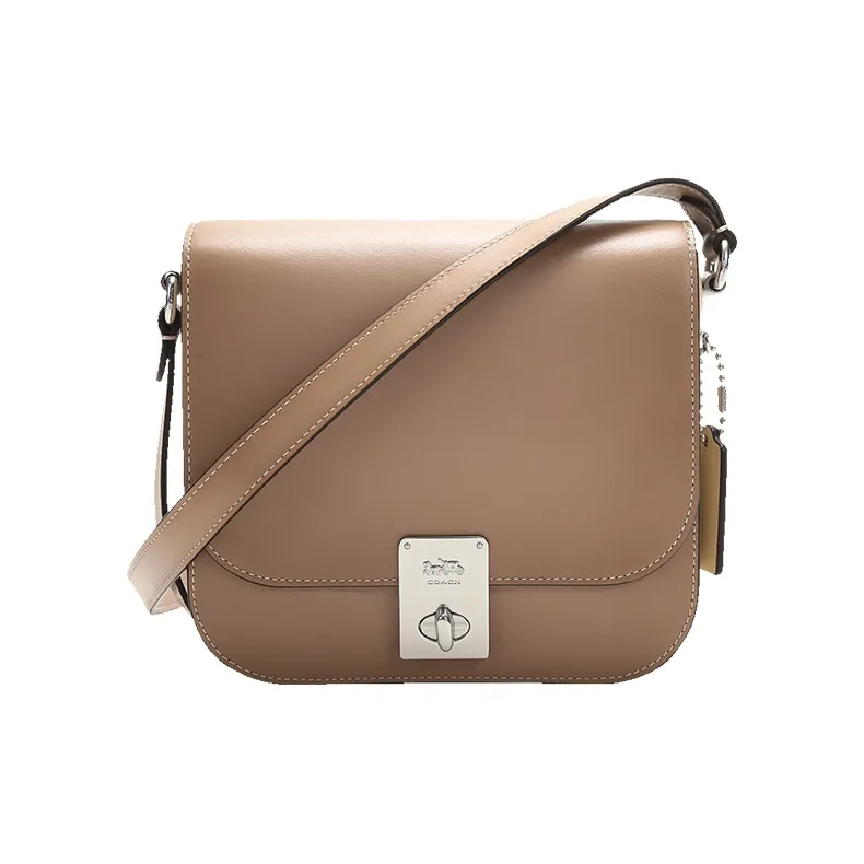 COACH Hutton Saddle Leather Saddle Bag Crossbody Shoulder Bag Women's Taupe-0