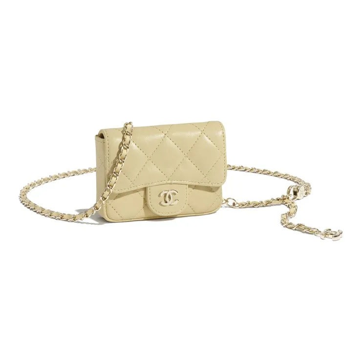 CHANEL Lambskin And Gold Metal Waist Chain Fanny Pack Regular Women's Yellow-1