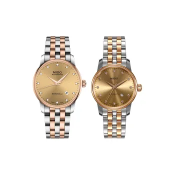 MIDO Baroncelli Collection Automatic Mechanical Movement Unisex Watch 38mm Gold Dial Stainless Steel Watch Case