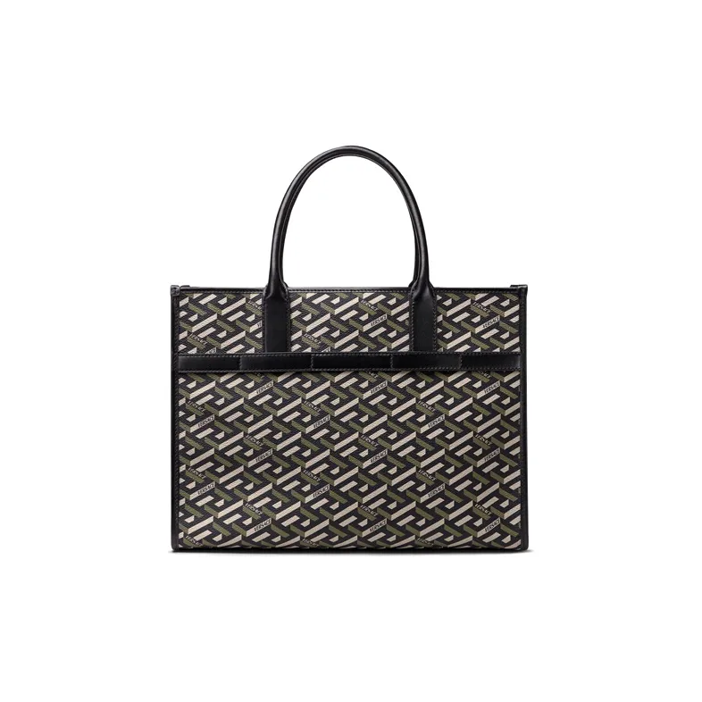 FANSIZHE La Greca Cow Leather Tote Bag, Shopping Bag, Handbag Unisex Black-2
