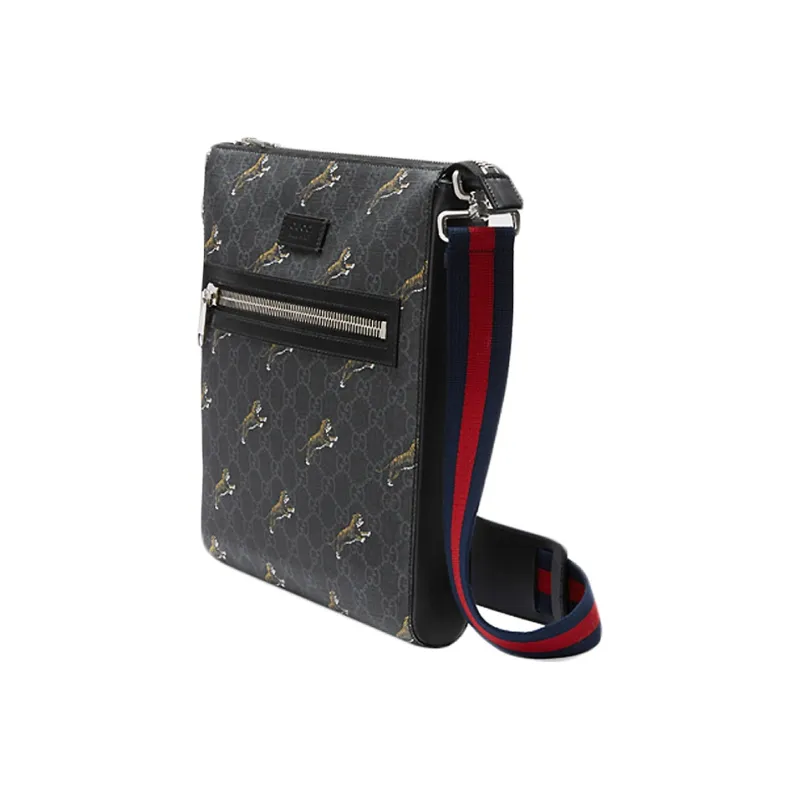 GUCCI Canvas With Leather Messenger Bag Shoulder Bag Crossbody Bag Men's Black Gray Color-1