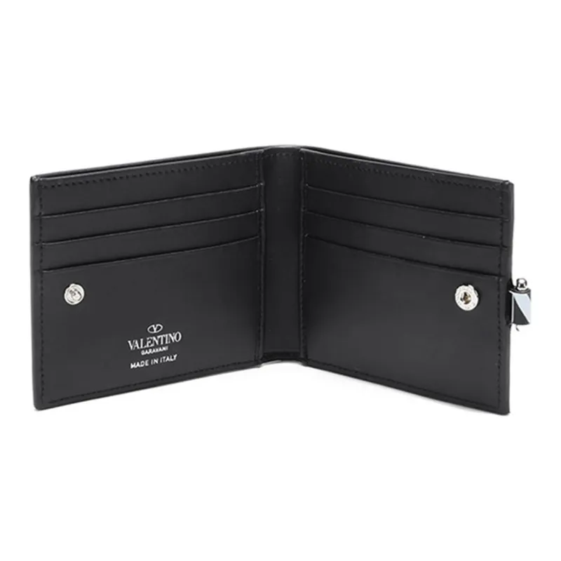 Valentino Cow Leather Wallet Neck Pouch Men's Black White-5