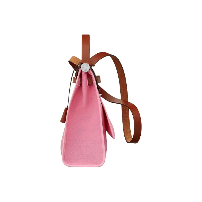 HERMES Herbag Zip Canvas Cowhide Crossbody Bag Women's Pink-3