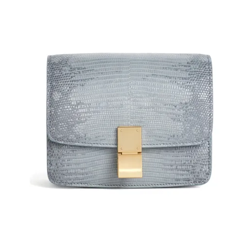 CELINE Classic Bo Lizard Skin Shoulder Bag Crossbody Bag Handbag Small Size Women's Haze Blue