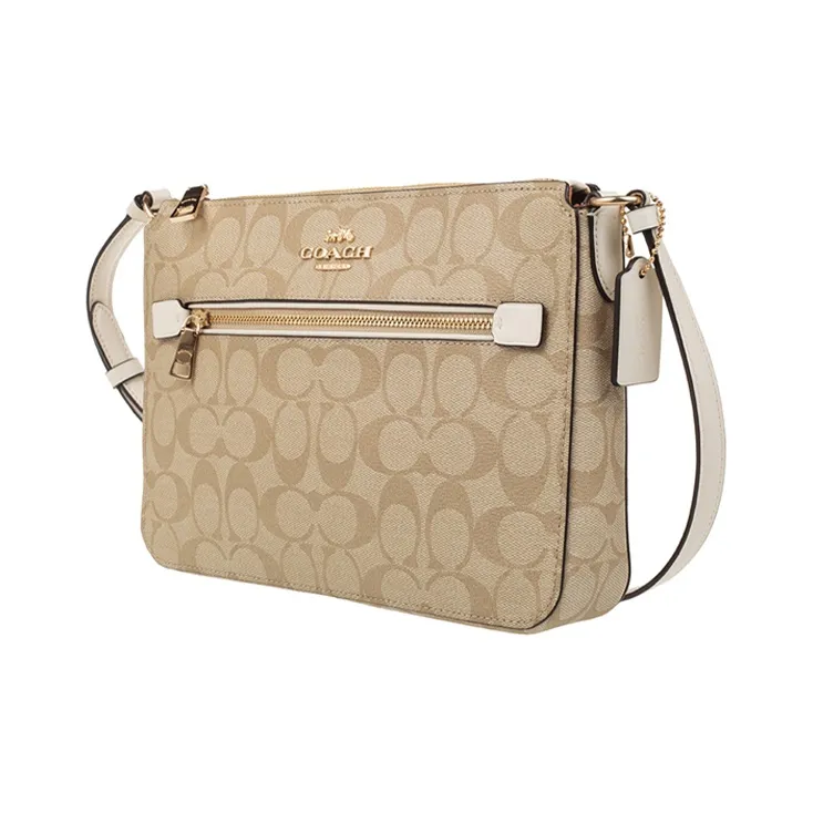 COACH Gallery PVC Crossbody Bag Shoulder Bag Medium Size Women's Khaki White-1