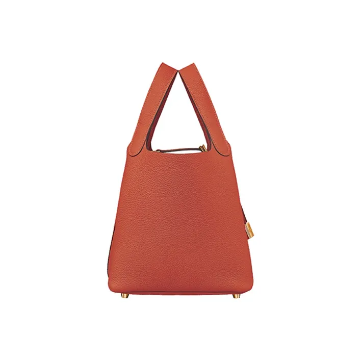 HERMES Maurice Bullock Leather Basket Bag Handbag Bucket Bag Women's R1 Terre Battue Red Clay-1